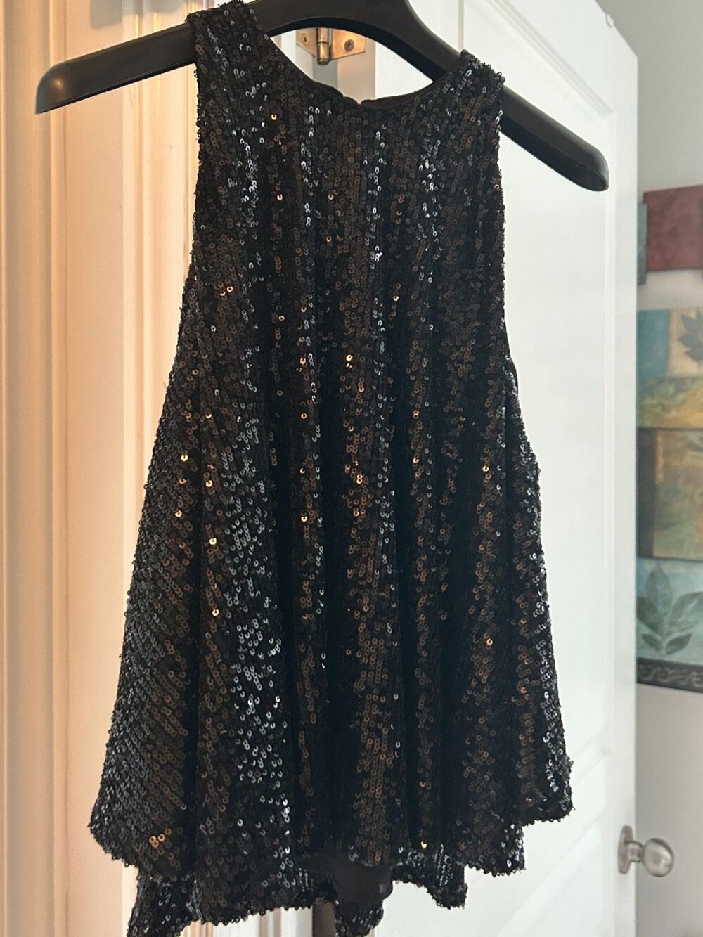 Marciano Los Angeles Black Sequin Cropped Flounce Top XS
